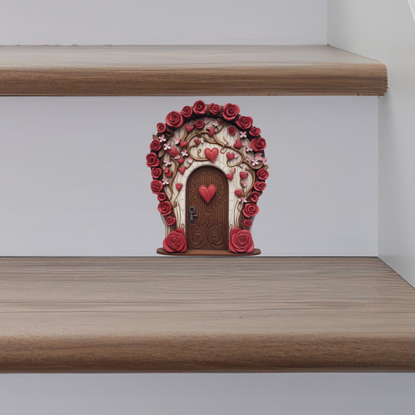 Romantic Roses Fairy Door decal on stairs