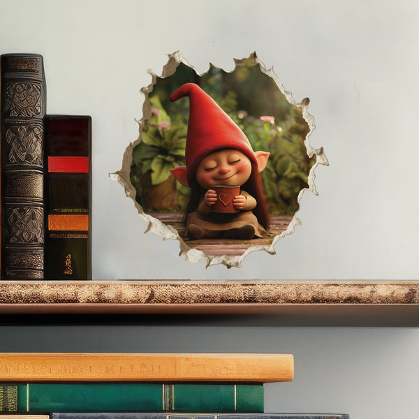 Coffee Lover Gnome decal with books