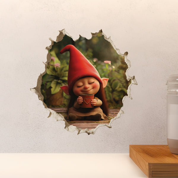 Coffee Lover Gnome decal above countertop