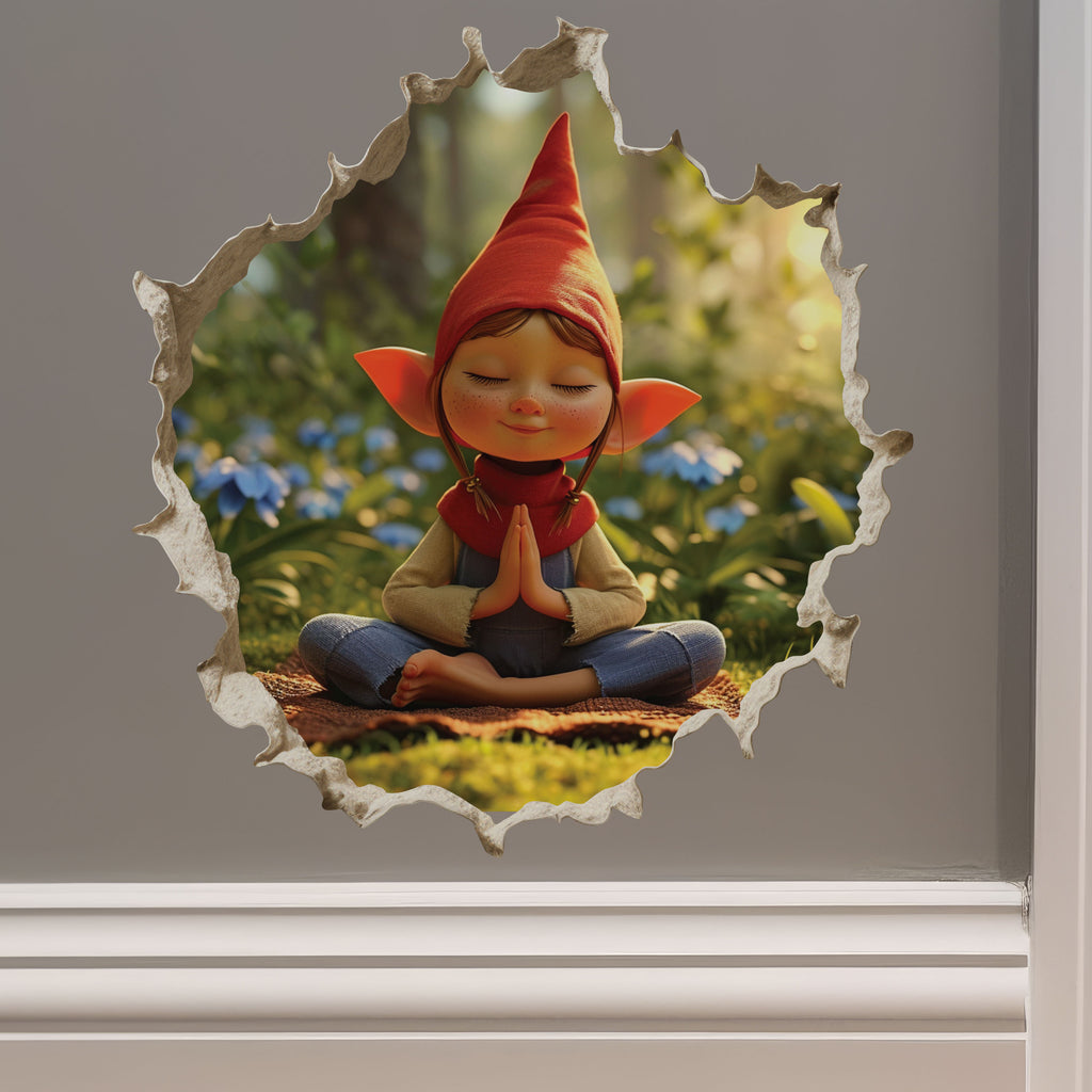 Meditating Gnome decal on wall