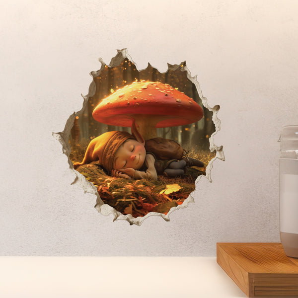 Sleeping Gnome decal above countertop
