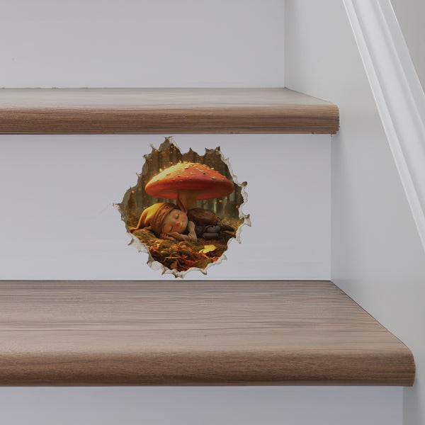 Sleeping Gnome decal on stairs