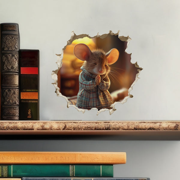 Praying Mouse decal on books