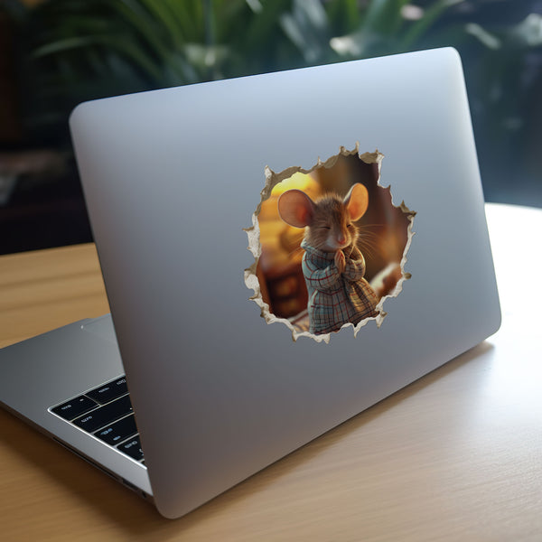 Praying Mouse decal on laptop