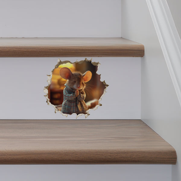 Praying Mouse decal on stairs