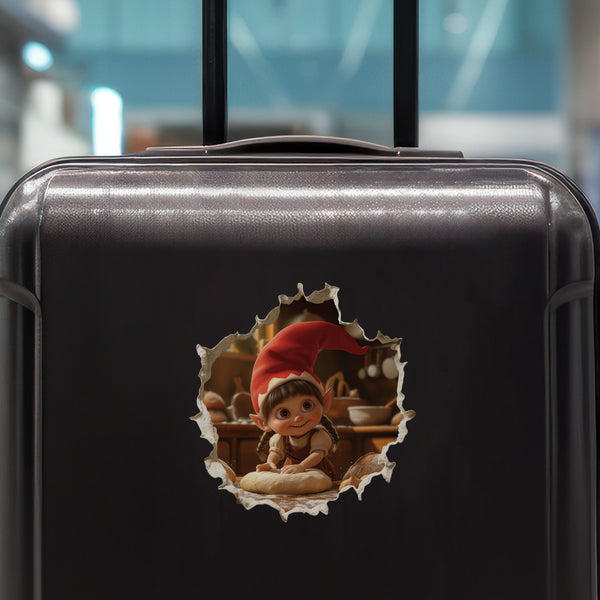 Baker Gnome decal on luggage