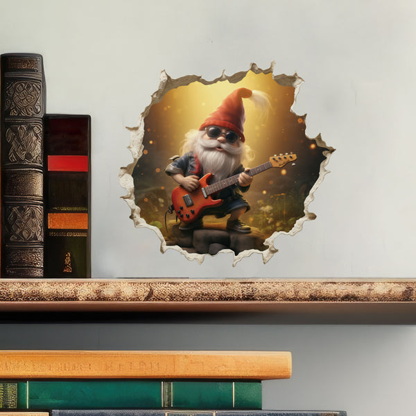 Rock and Roll gnome decal with books