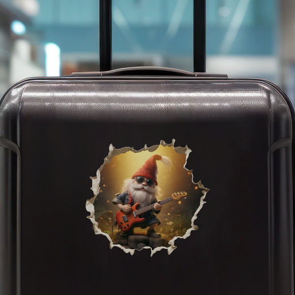 Rock and Roll gnome decal on luggage