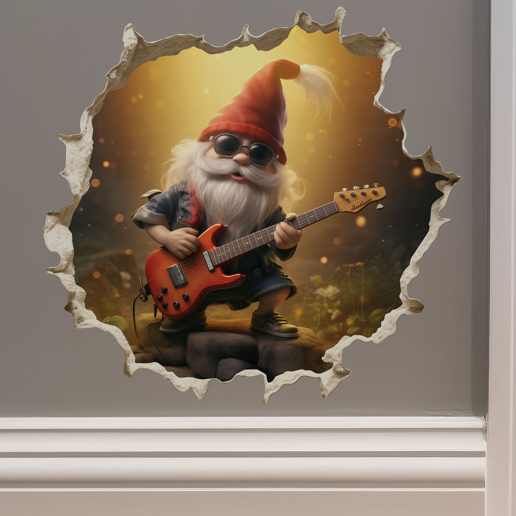 Rock and Roll gnome decal on wall