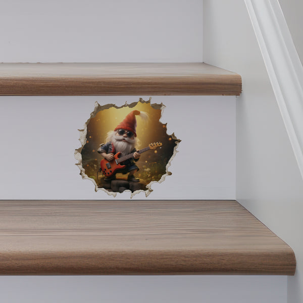 Rock and Roll gnome decal on stairs