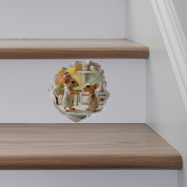 Nurse Mouse decal on stairs