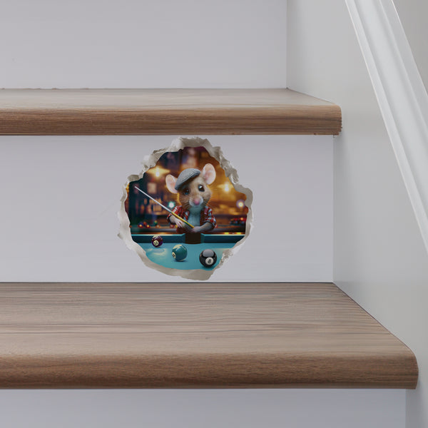 Pool Billiards mouse decal on stairs