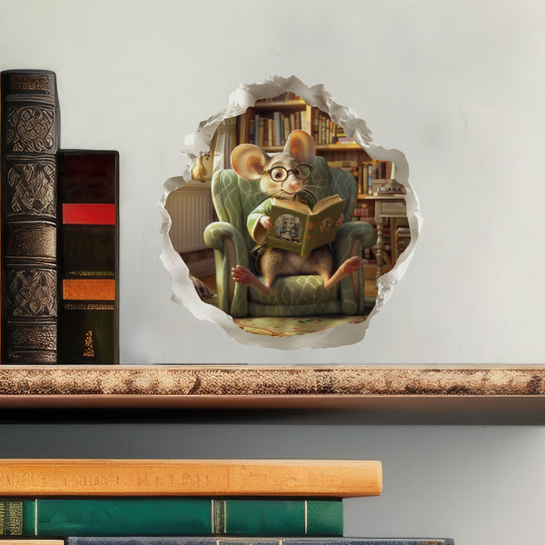 Reading Mouse Decal with books