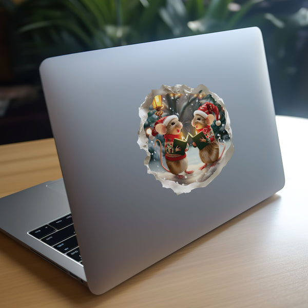 Christmas Carol Mice decal on laptop