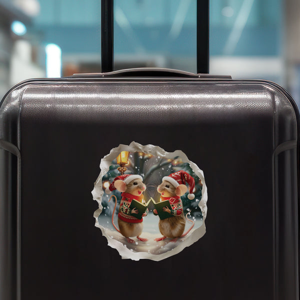 Christmas Carol Mice decal on luggage