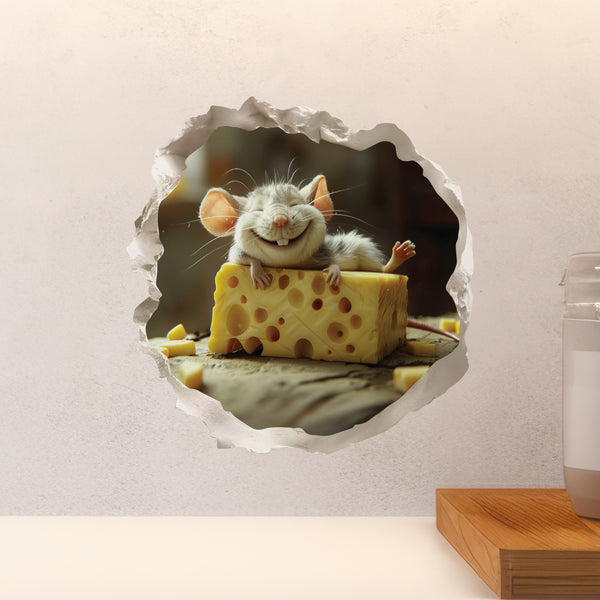 Happy Cheese mouse decal above countertop