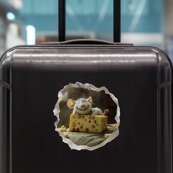 Happy Cheese mouse decal on luggage