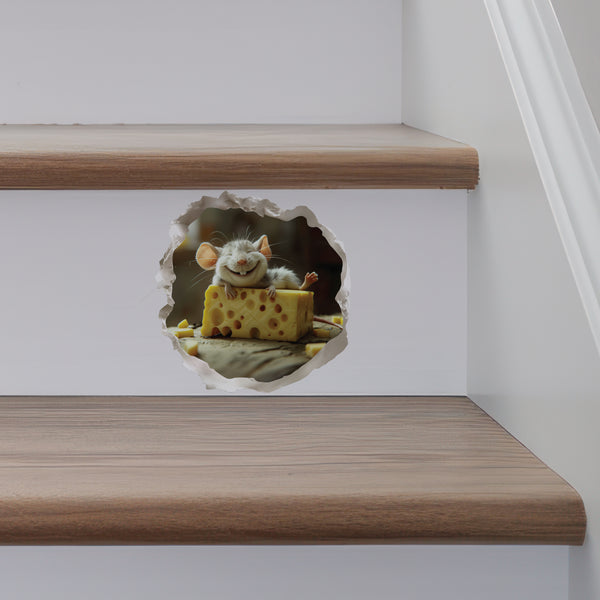 Happy Cheese mouse decal on stairs