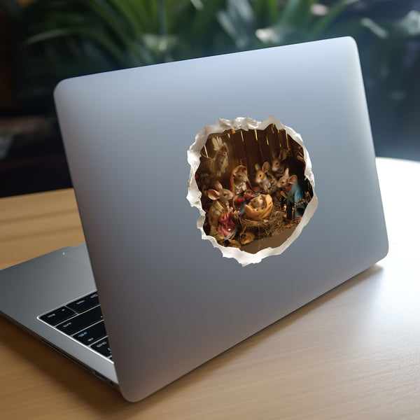 Mouse Nativity Scene decal on laptop