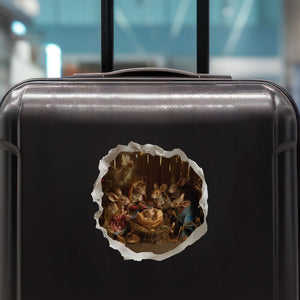 Mouse Nativity Scene decal on luggage