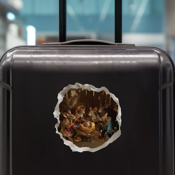 Mouse Nativity Scene decal on luggage