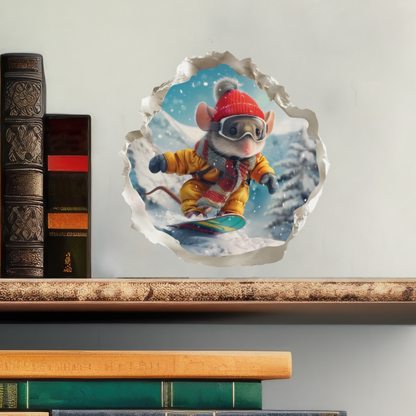 Snowboarding Mouse decal on books