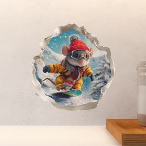Snowboarding Mouse decal above countertop