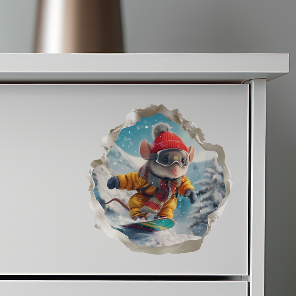 Snowboarding Mouse decal on dresser