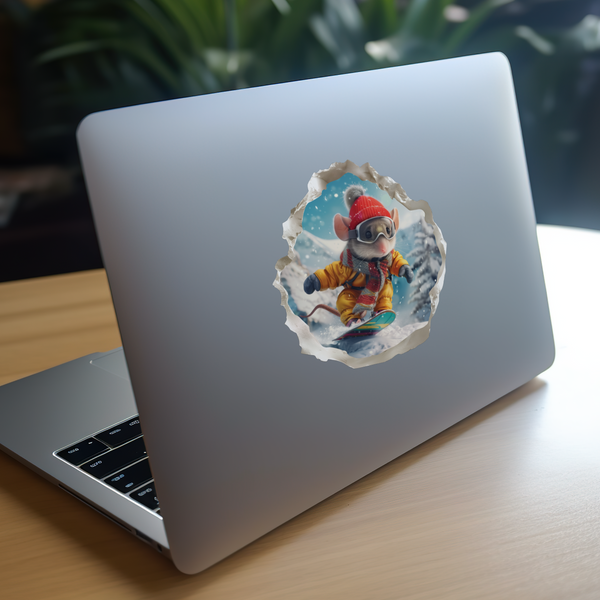 Snowboarding Mouse decal on laptop