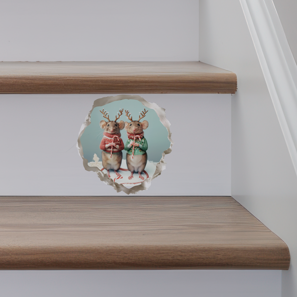 Christmas Jackalope Mouse decal on stairs
