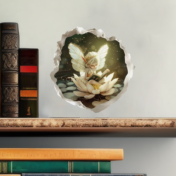 Reading Lotus Fairy Decal with books
