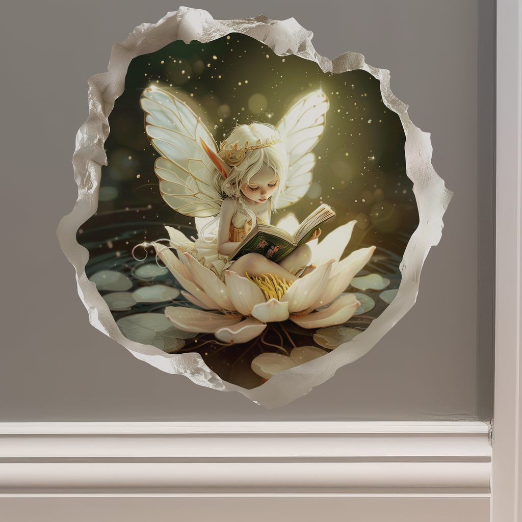 Reading Lotus Fairy Decal on wall