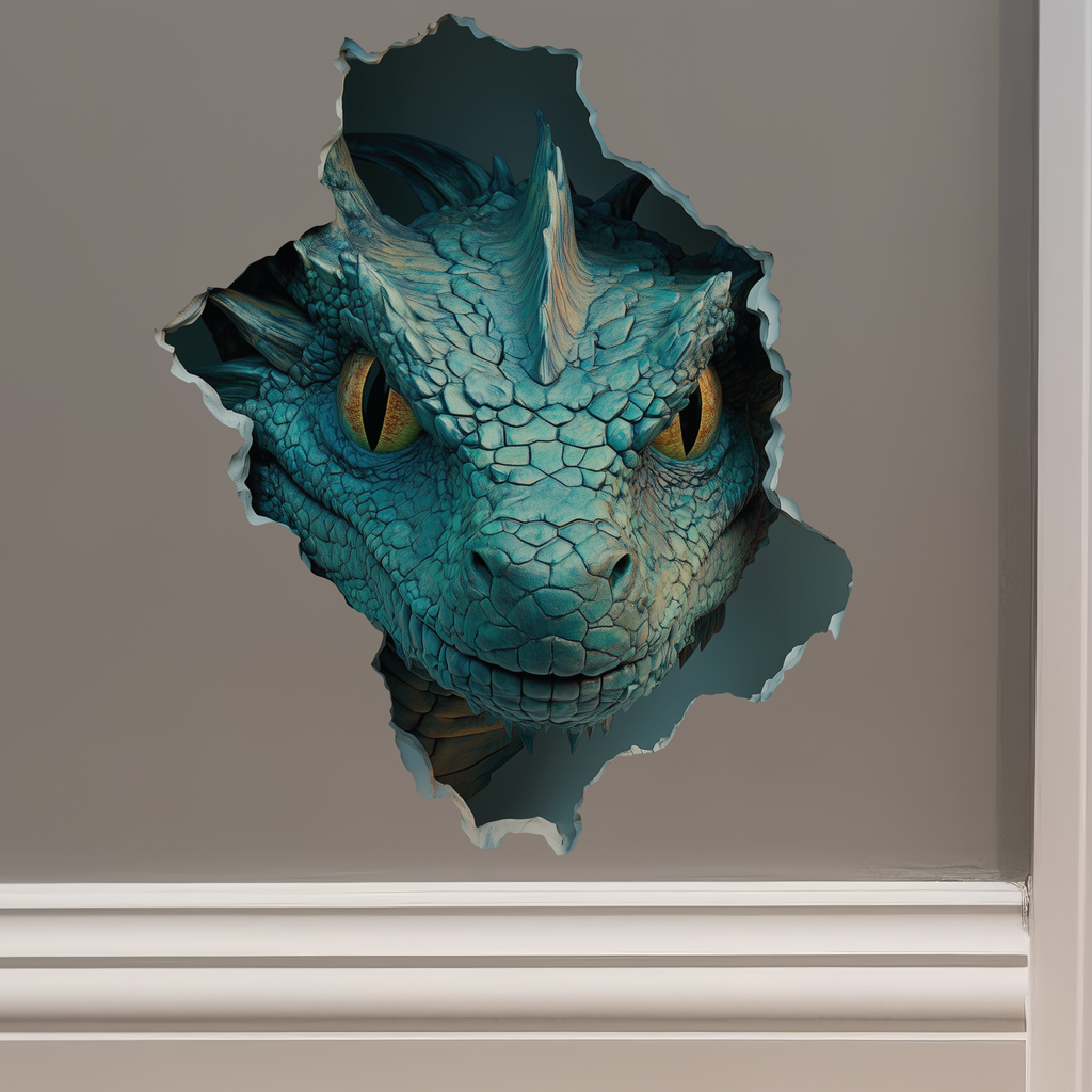 Teal Dragon Decal on wall