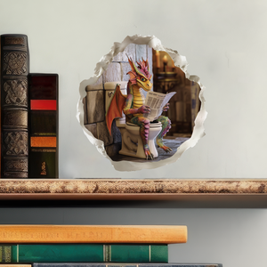 Dragon Sitting on Toilet Decal with books