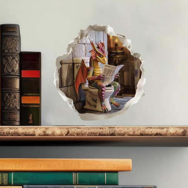 Dragon Sitting on Toilet Decal with books