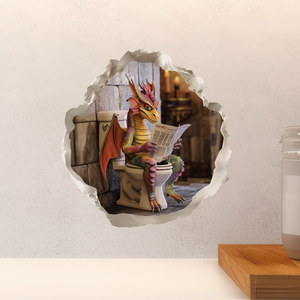 Dragon Sitting on Toilet Decal above countertop