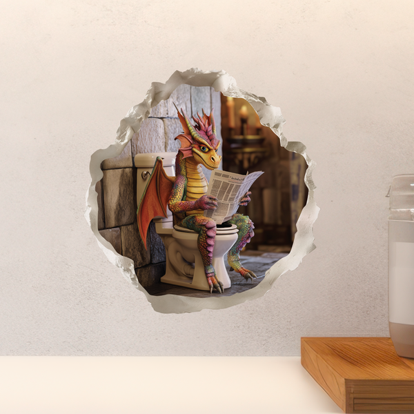 Dragon Sitting on Toilet Decal above countertop