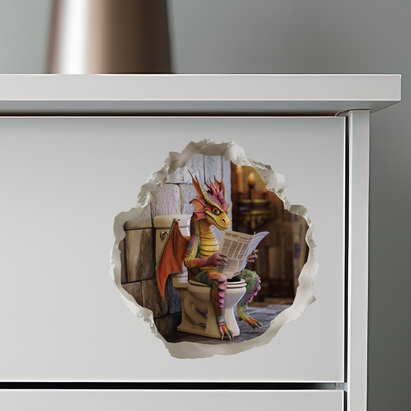 Dragon Sitting on Toilet Decal on dresser