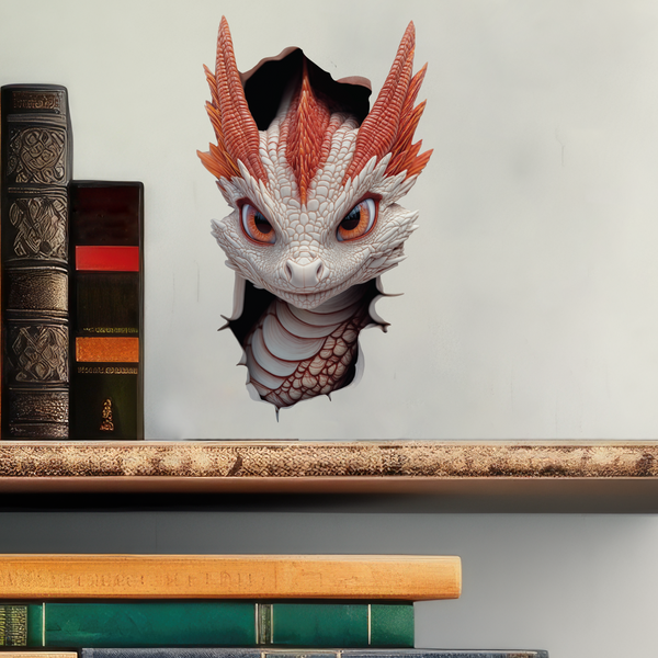 White and Red Dragon Decal with books