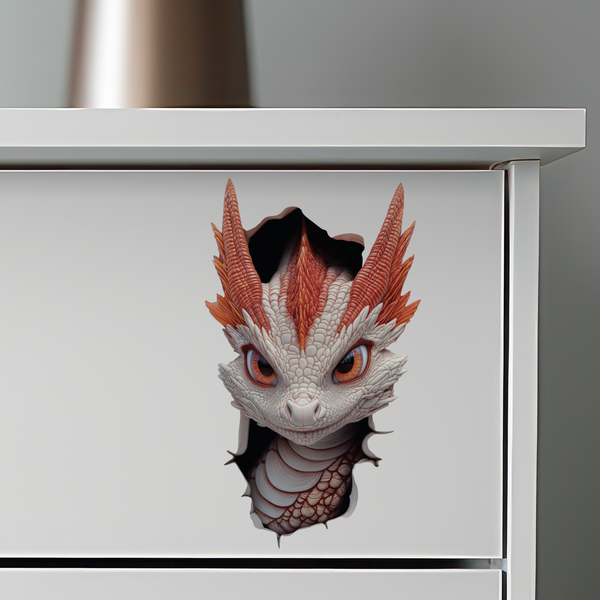 White and Red Dragon Decal on dresser