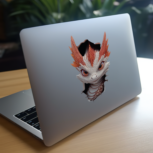 White and Red Dragon Decal on laptop