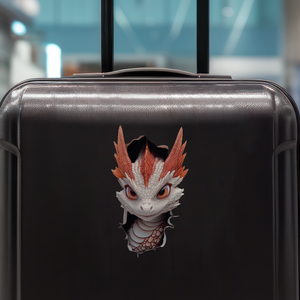 White and Red Dragon Decal on luggage