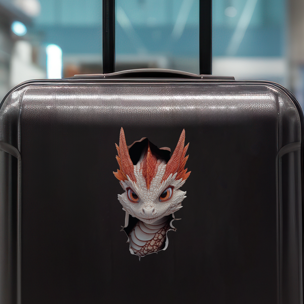 White and Red Dragon Decal on luggage