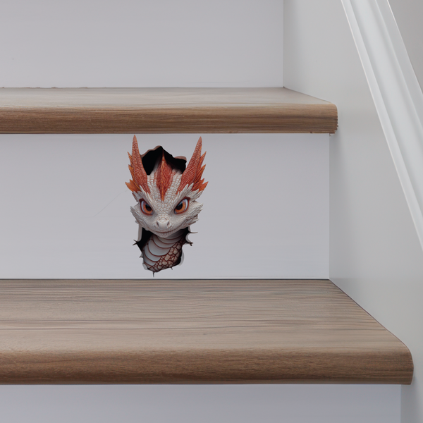 White and Red Dragon Decal on stairs