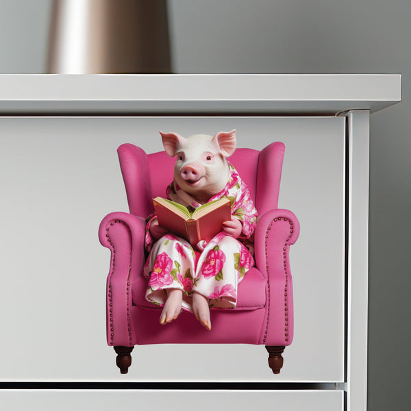 Reading Mini Pig Sticker