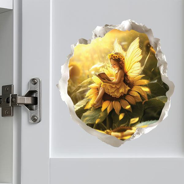 Sunflower Reading Fairy Wall Decal