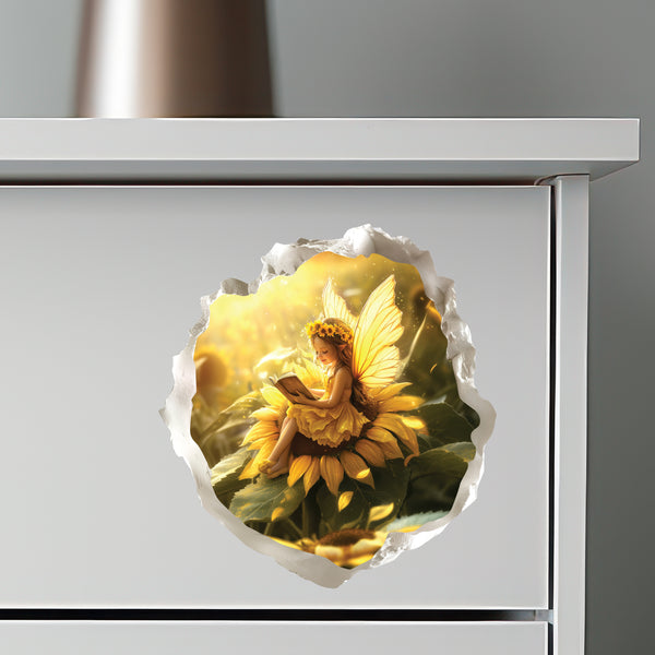 Sunflower Reading Fairy Wall Decal