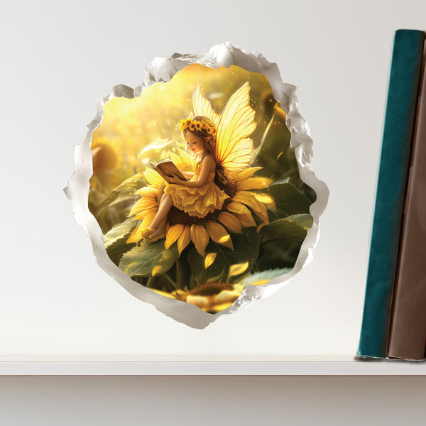 Sunflower Reading Fairy Wall Decal