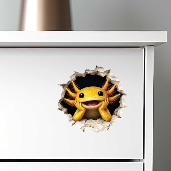 Yellow Axolotl Wall Hole Decal