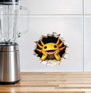 Yellow Axolotl Wall Hole Decal